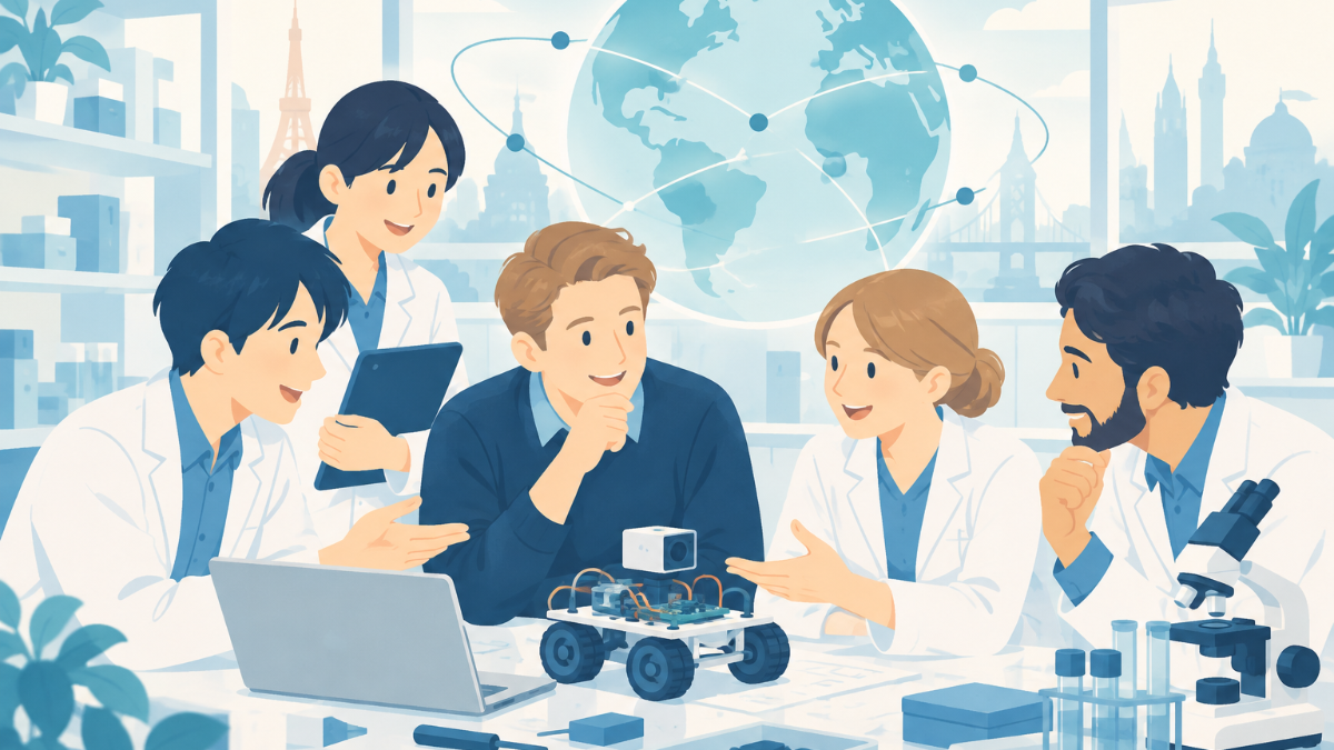 海外企業との共同研究開発を進める技術系スタートアップのイメージ